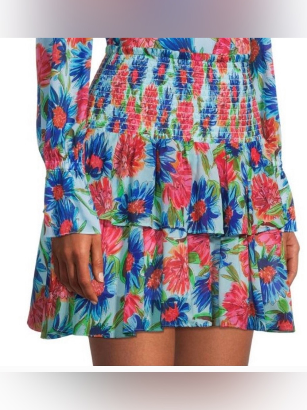 NWT MILLY Wyatt Paint Dalia Ruffled Print Pull On Smocked Waist Mini Skirt 12